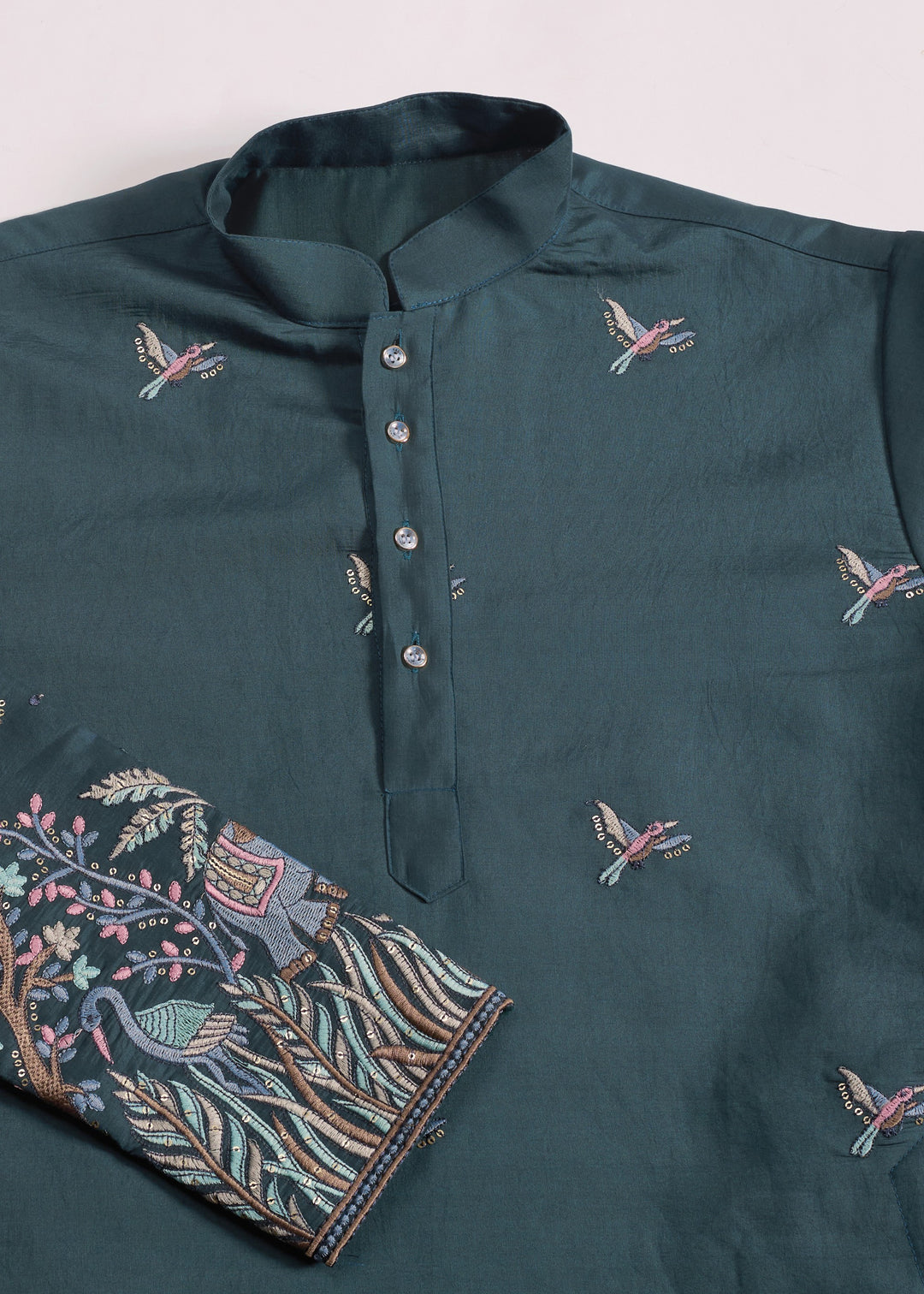 Deep Teal Green Mens Silk Kurta with Pant