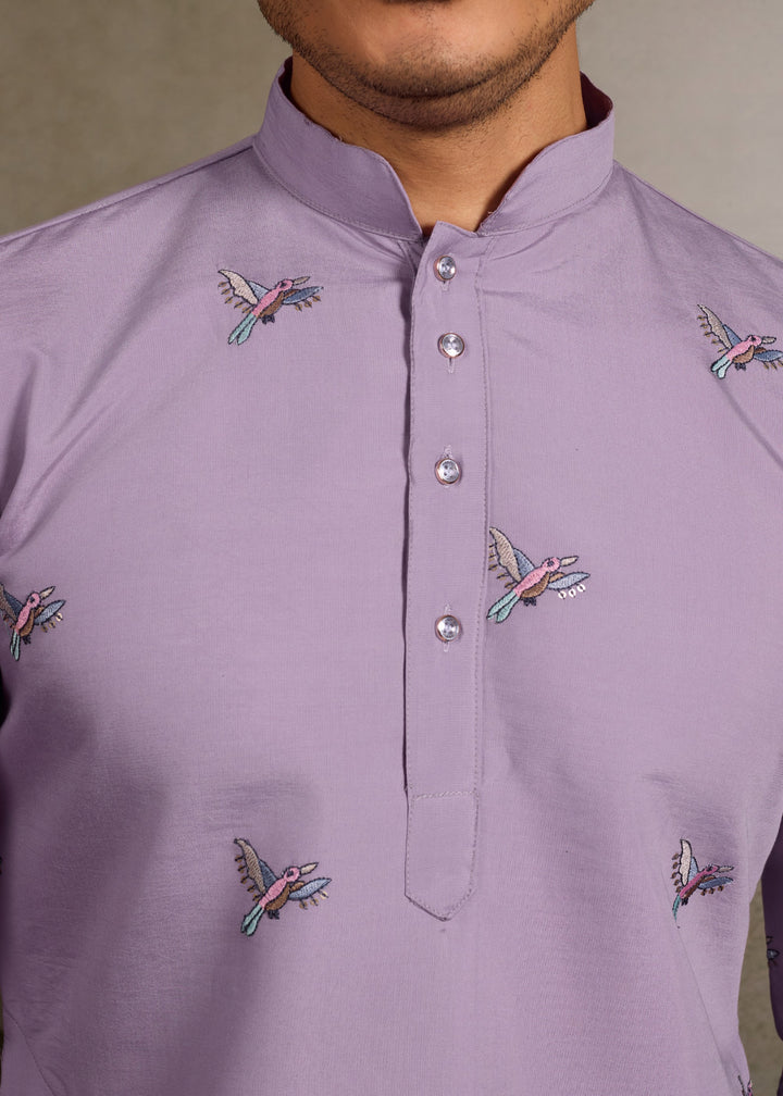Soft Lavender Mens Silk Kurta with Pant
