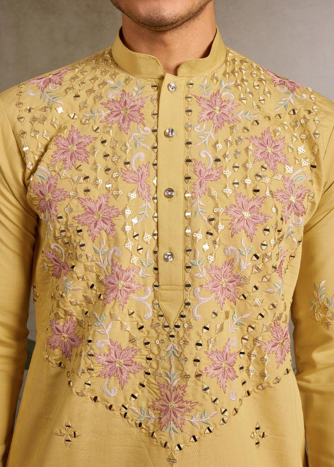 Canary Yellow Mens Wear Silk Kurta with Pant
