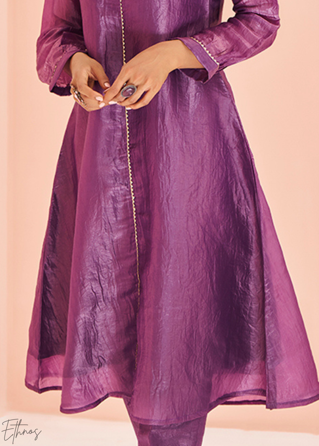 Plum Purple Paisley-Embroidered Organza Pant Suit