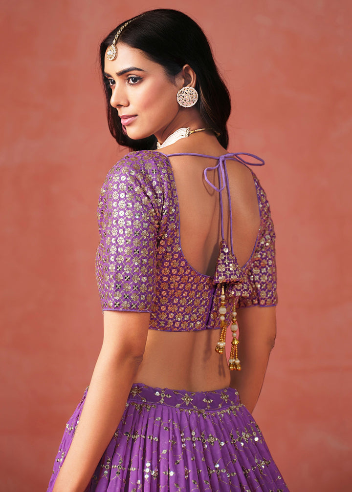 Purple Sequins Zari Embroidered Work Georgette Lehenga