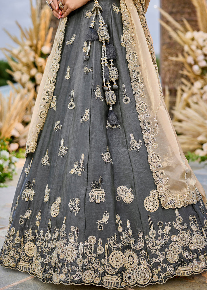 Grey Tissue Lehenga Choli with Beads & Sequince Embroidered