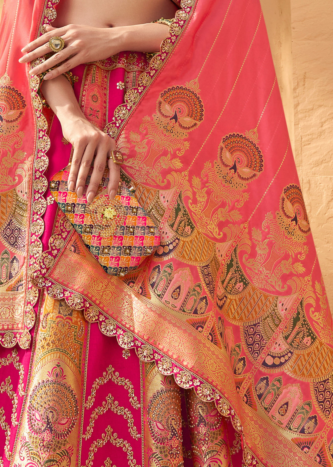 Candy Pink Banarasi Silk Lehenga Choli With Zarkan And Cut Work