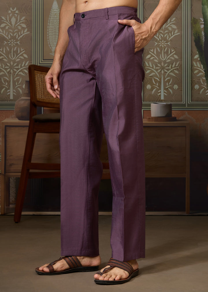 Purple Mens Wear Koti Style with Silk Kurta and Pajama