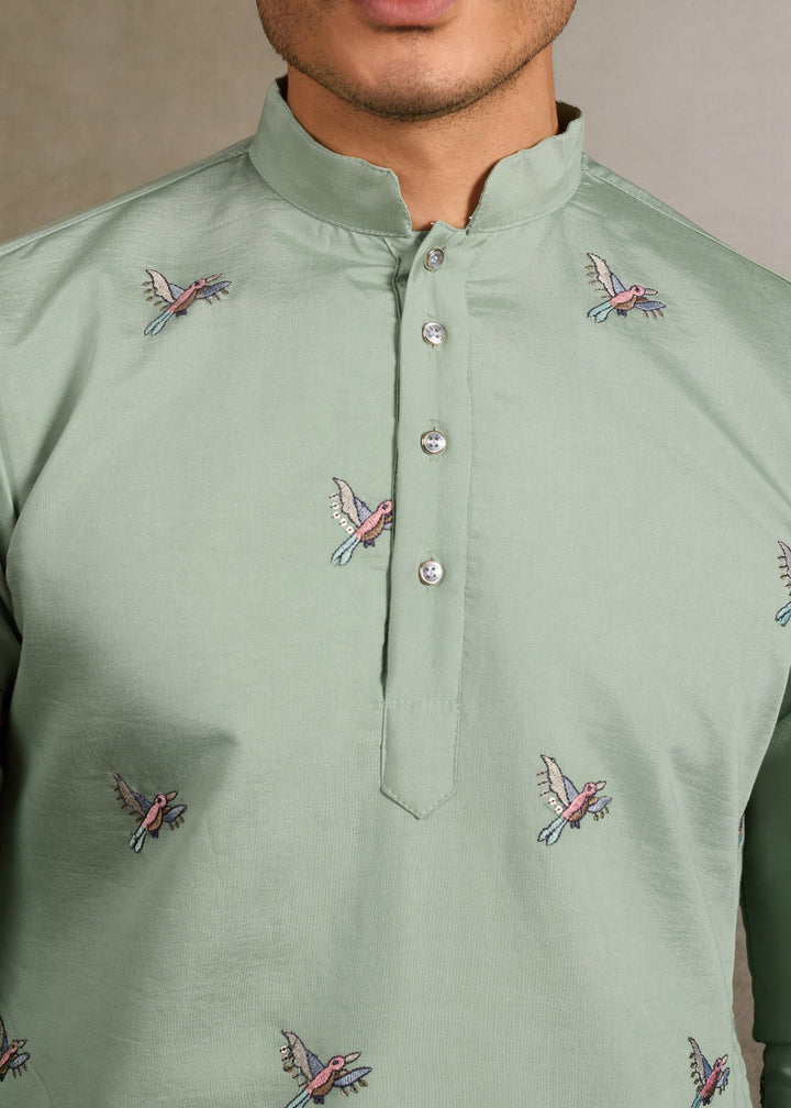 Sage Green Mens Silk Kurta with Pant