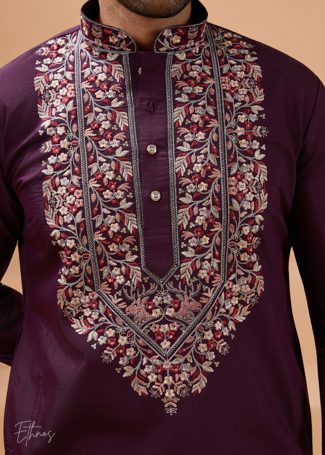 Purple Mens Wear Silk Kurta With Pant And Dupatta