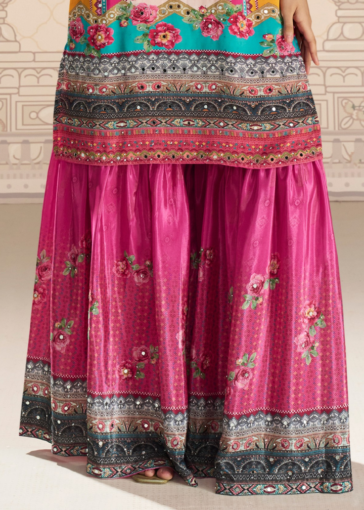 Bright Fuchsia Pink Crep Silk Sharara Suit