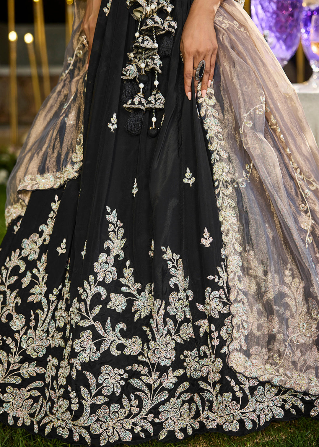 Black Satin Silk Lehenga Choli with Beads & Sequince Embroidered