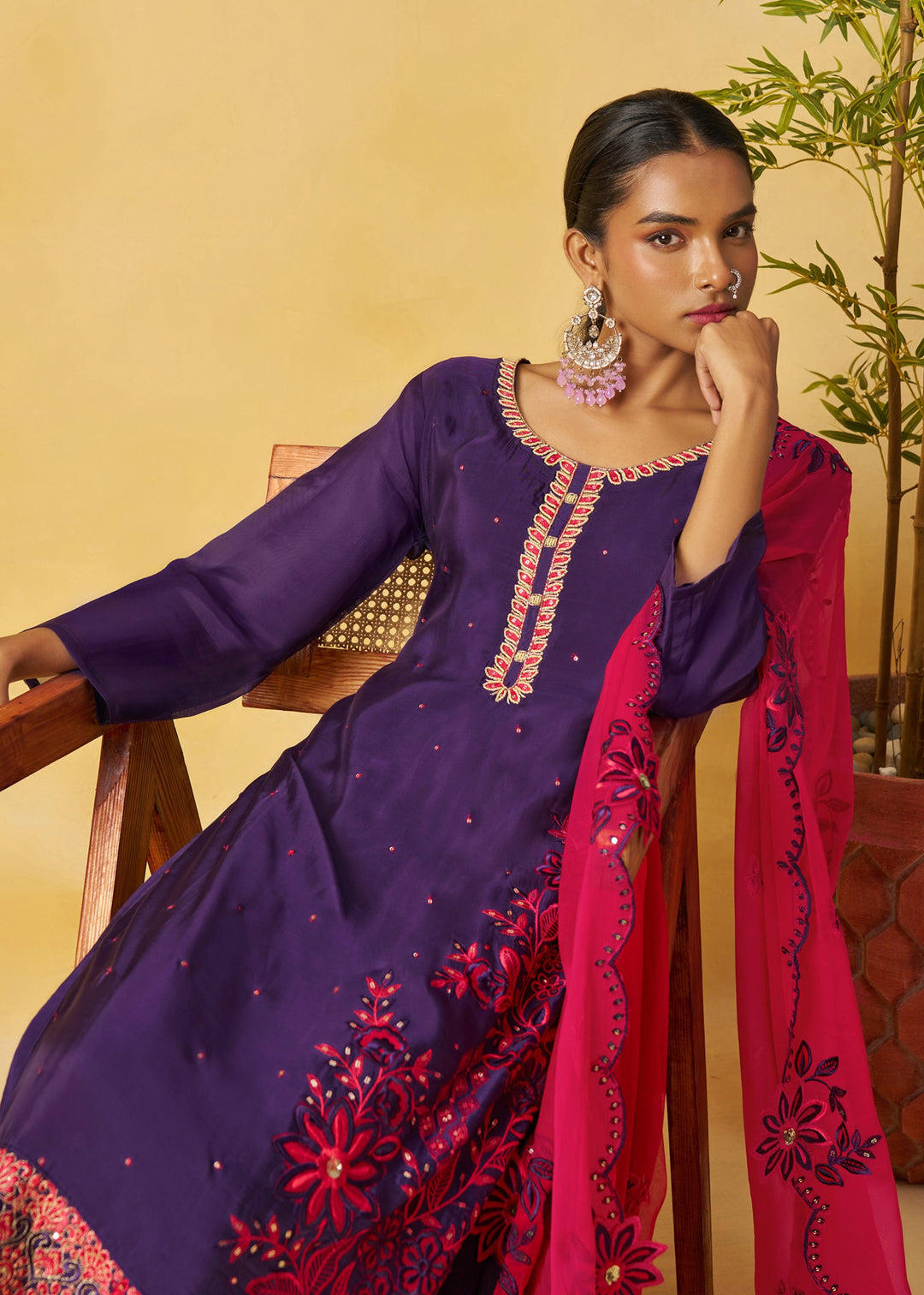 Deep Purple Salwar Suit with Wine Pink Dupatta