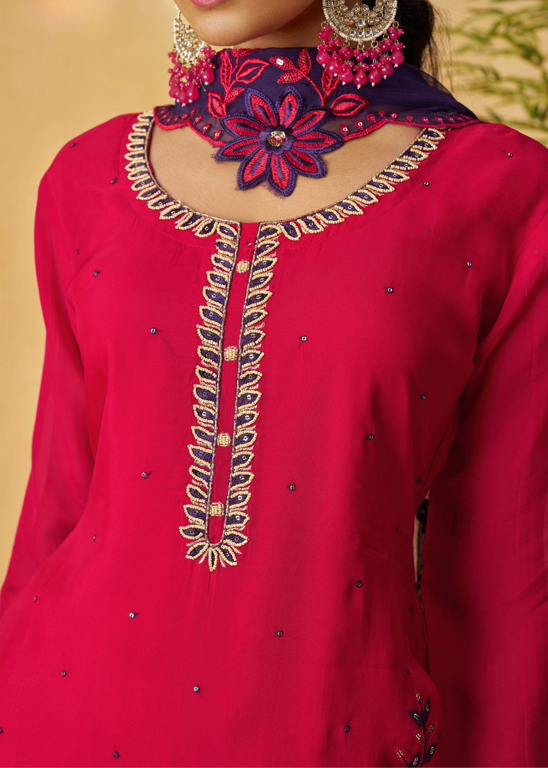 Bright Fuchsia Pink Salwar Suit with Deep Navy Dupatta