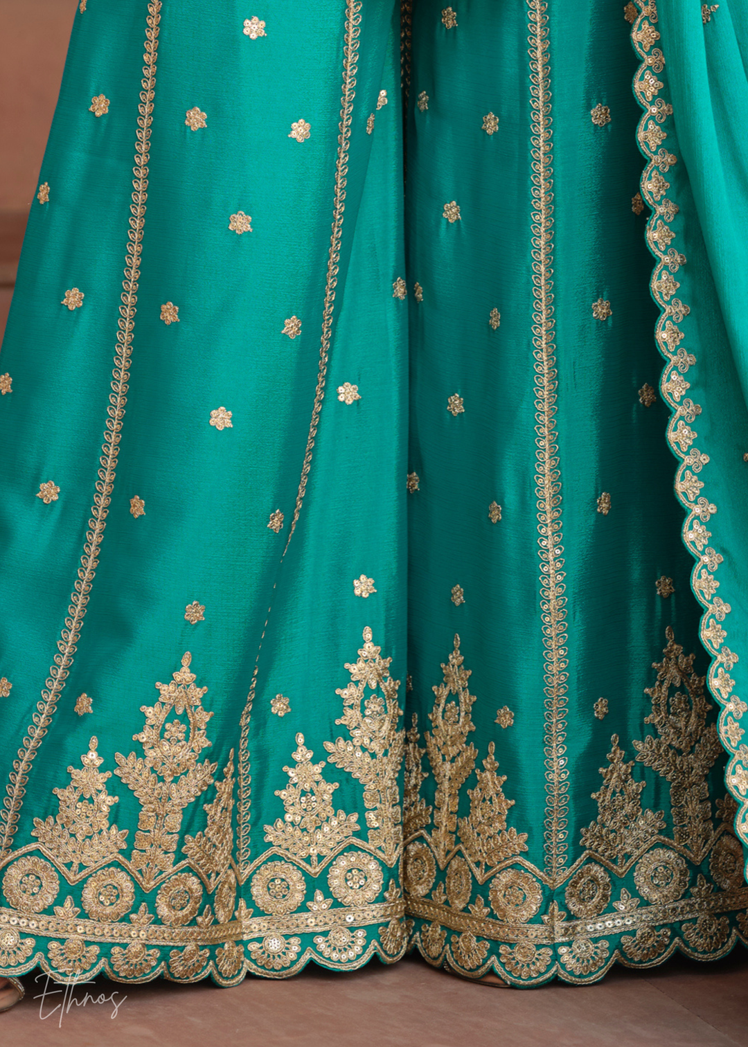 Royal Blue And Teal Green Silk Salwar Suit