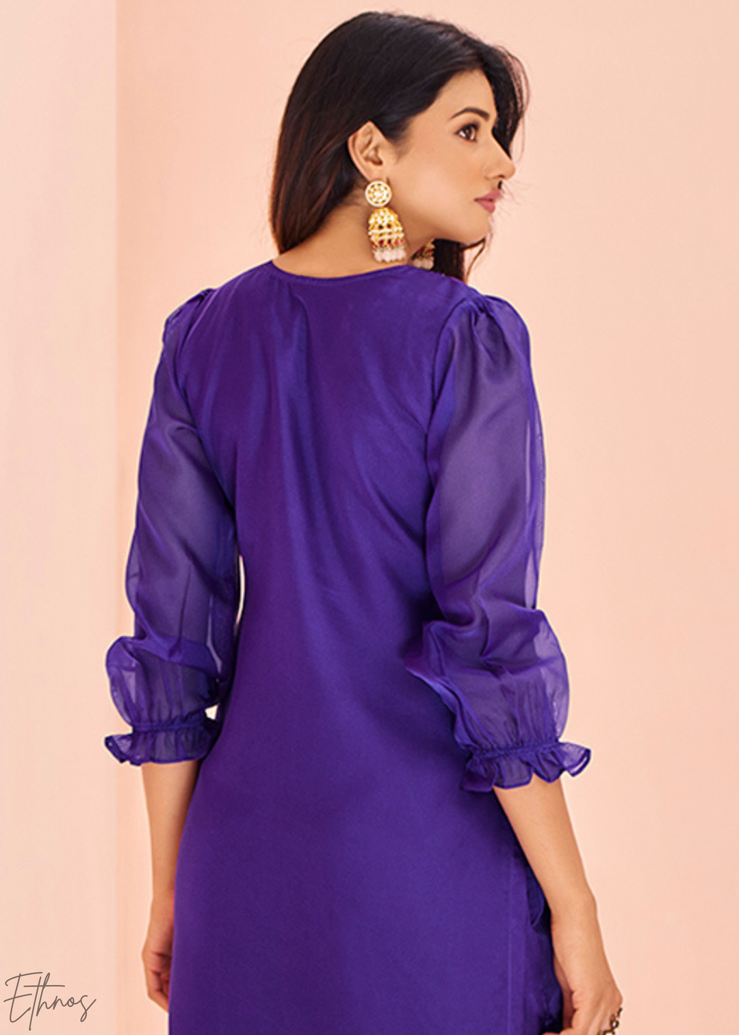 Electric Blue Embroidered Organza Pant Suit