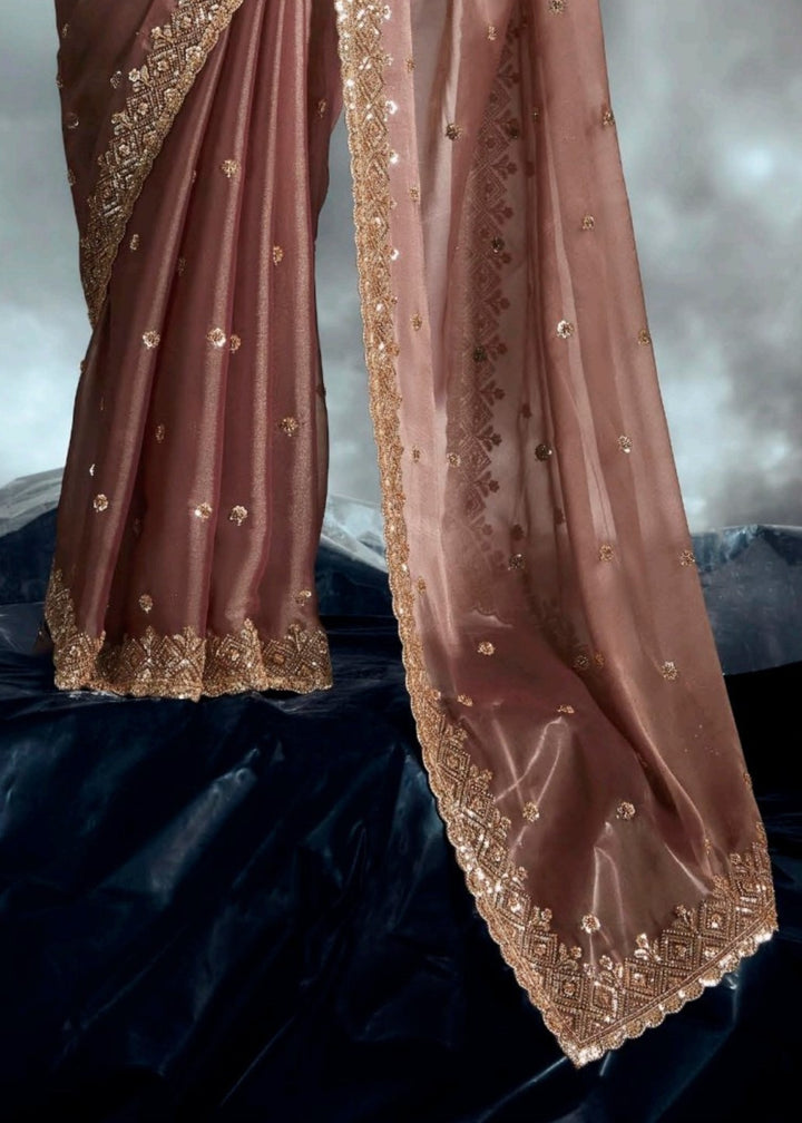 Chocolate Pure Fancy Saree with Hand Worked Border