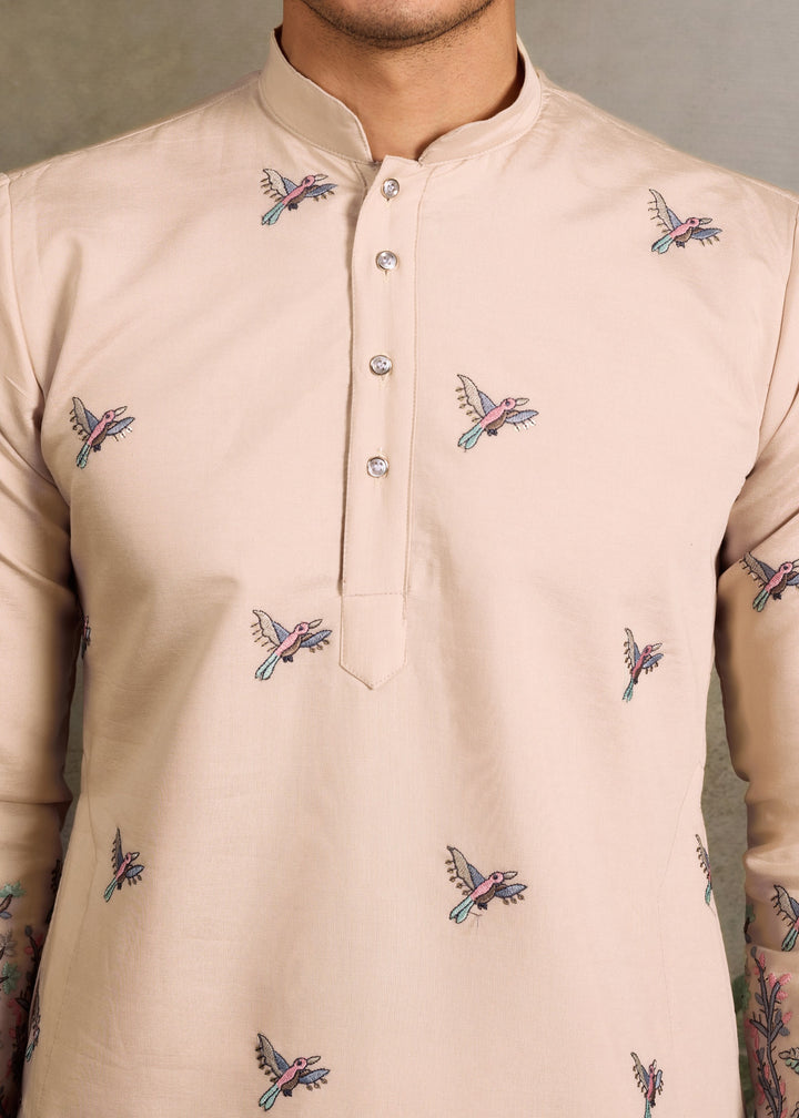 Blush Nude Mens Silk Kurta with Pant