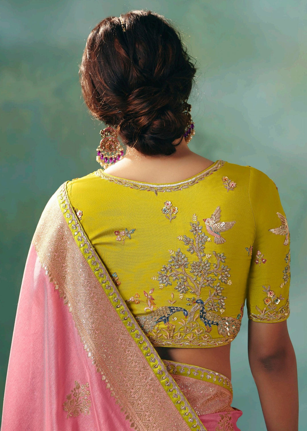 Baby Pink Pure Viscose Dola Silk Saree with Zari Weaving & Embroidered Blouse