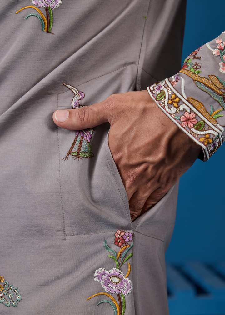 Soft Mauve Grey Mens Wear Kurta with Pant