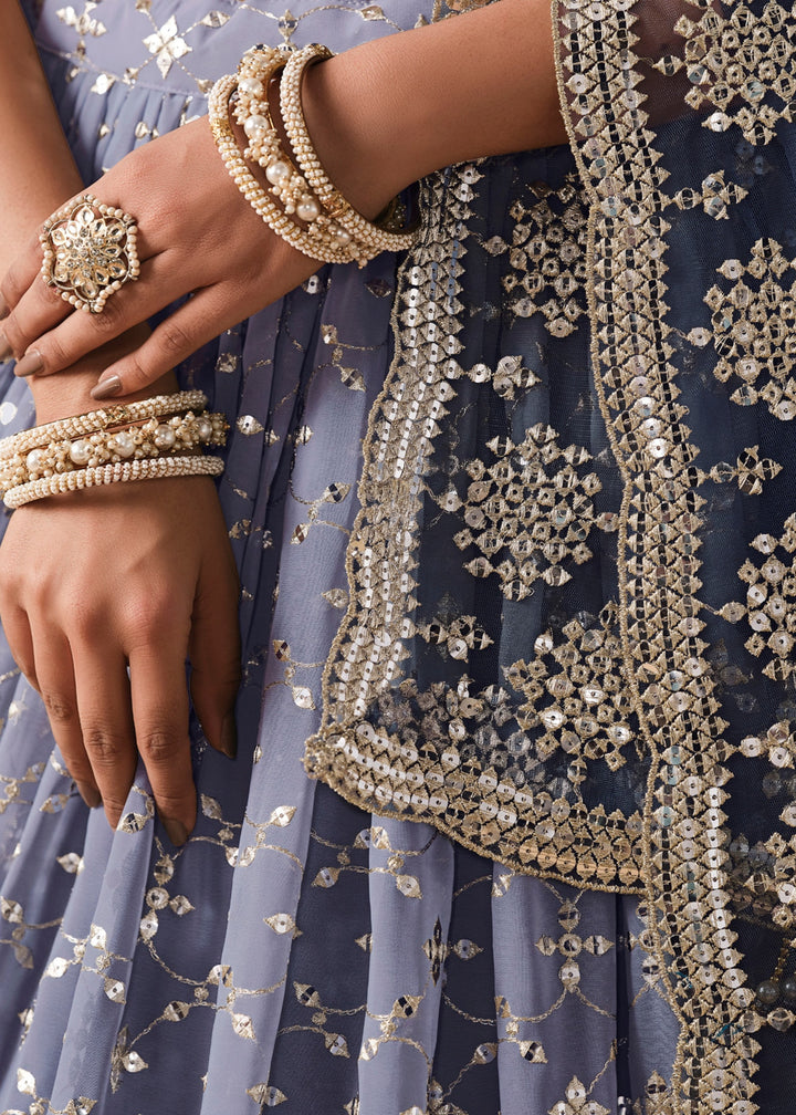 Navy Blue Sequins Zari Embroidered Work Georgette Lehenga