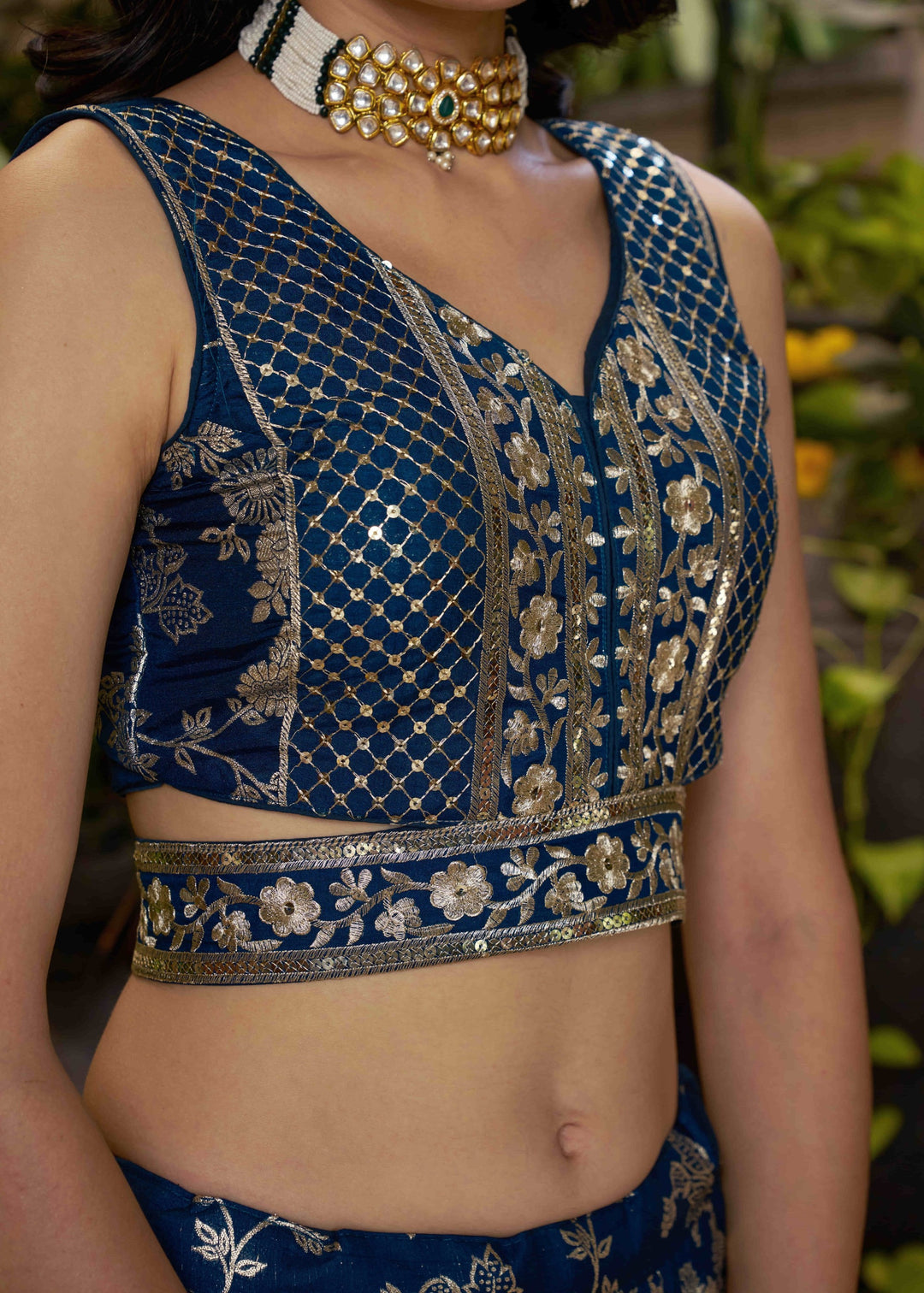 Dove Blue Sequins and Zari Embroidery Work Silk Lehenga
