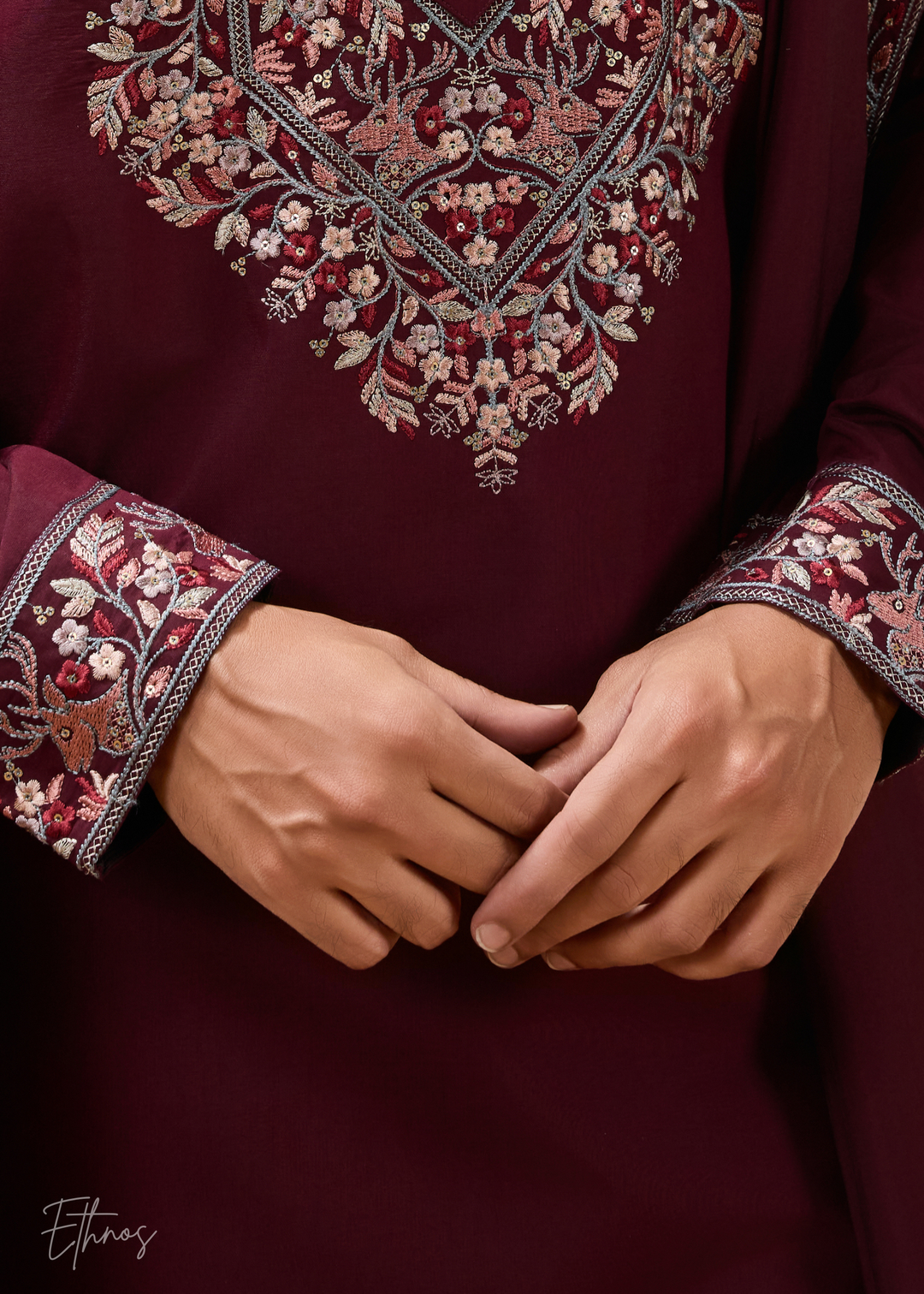 Maroon Mens Wear Silk Kurta With Pant And Dupatta