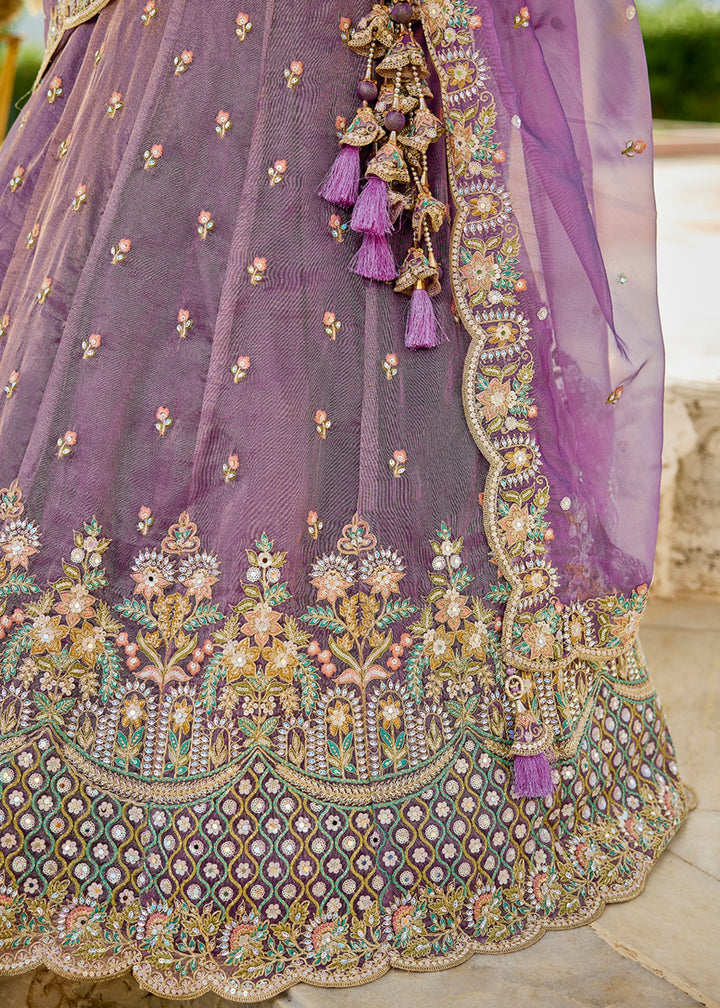 Purple Satin Silk Lehenga Choli with Sequinned Embroidered