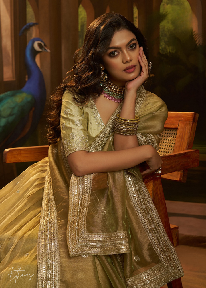 Olive Crepe Art Silk Lehenga