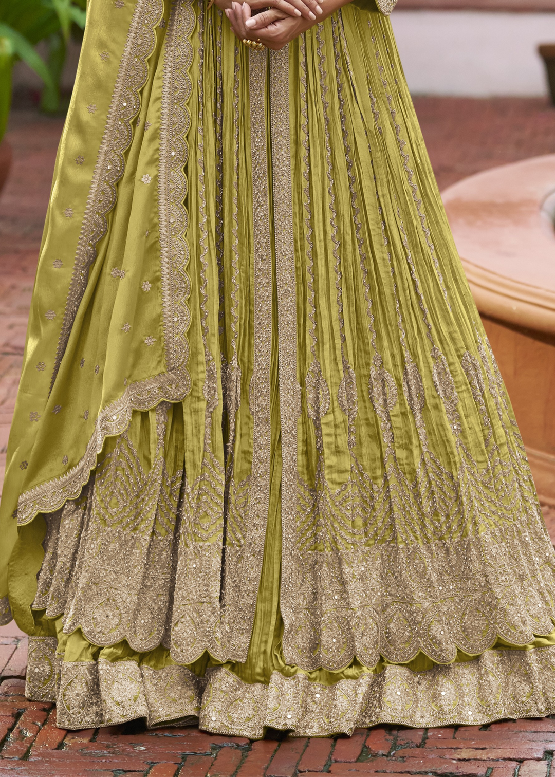 Pistachio Green Chinon Salwar Suit