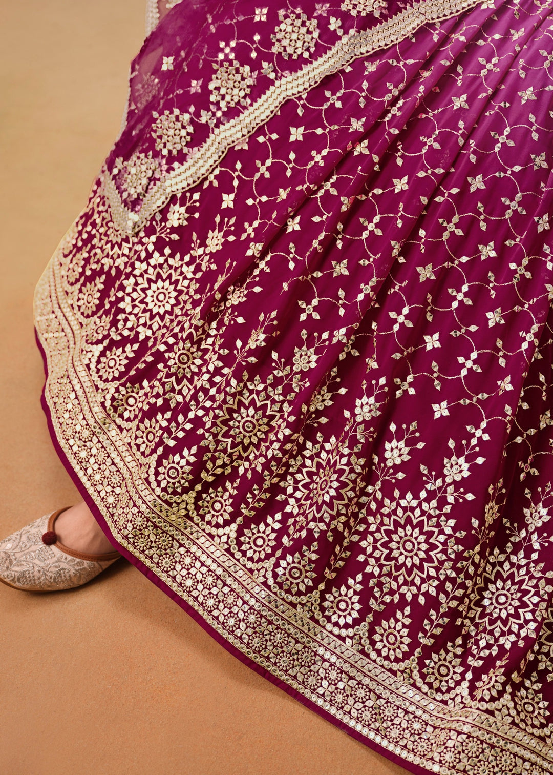 Red Pink Sequins Zari Embroidered Work Georgette Lehenga