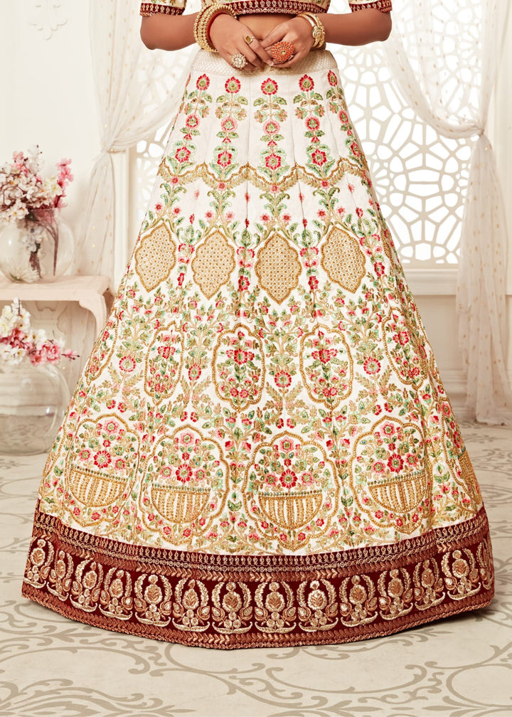 Off-White Art Silk Embroidery Lehenga
