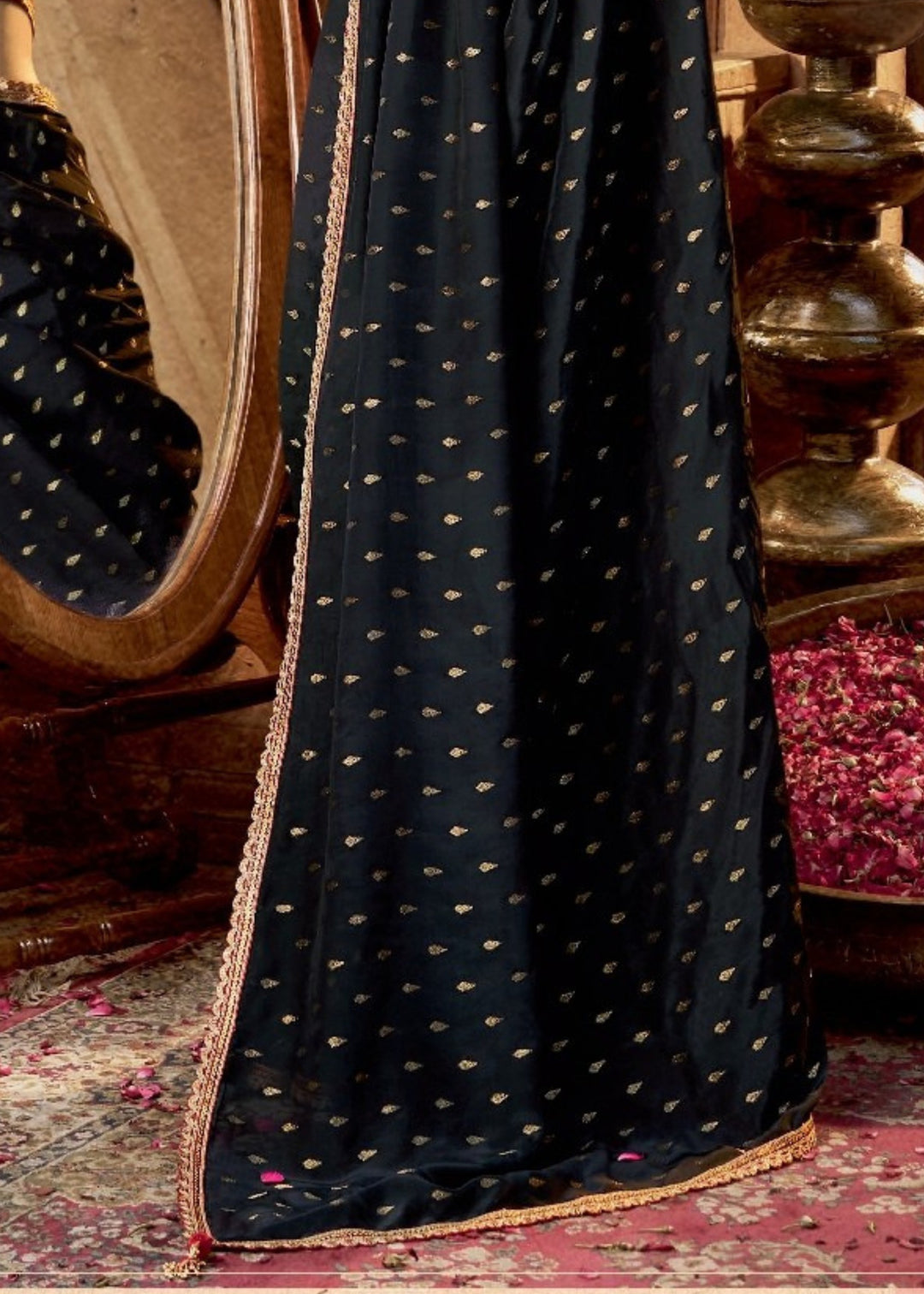 Black Pure Viscous Crepe based fabric with Hand dying & Butti weaving Saree