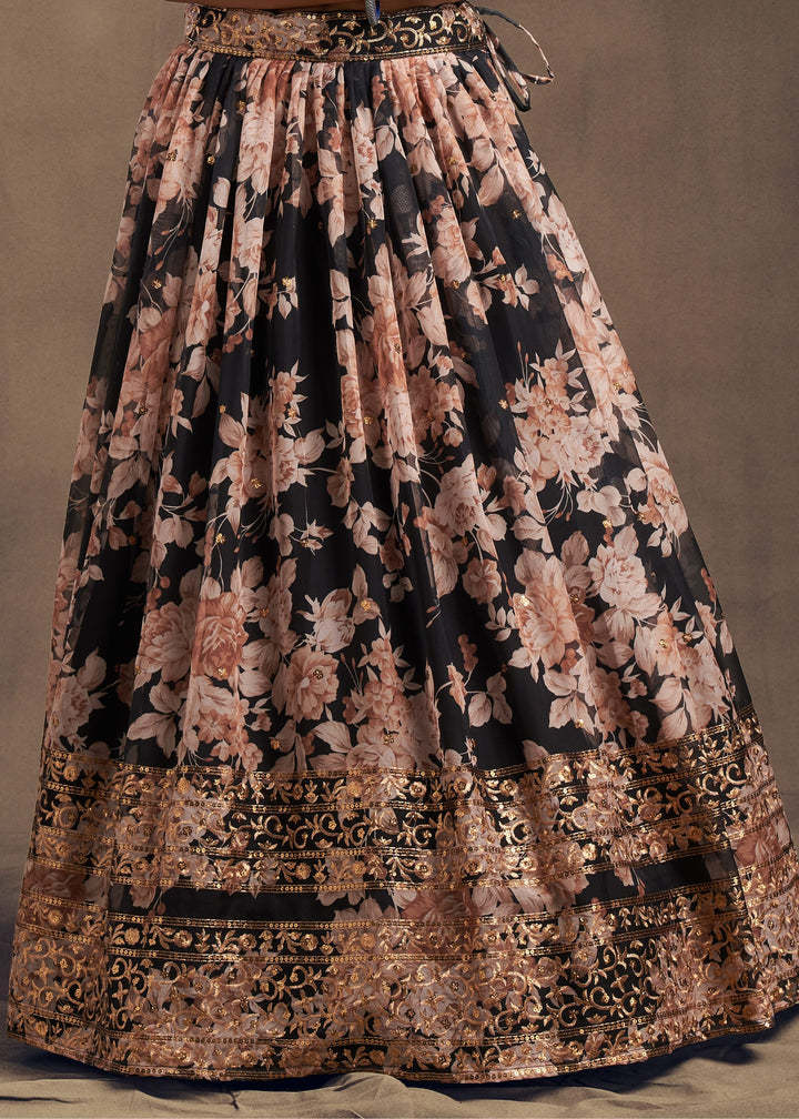 Black Organza Lehenga Sequins Zari Embroidery Work