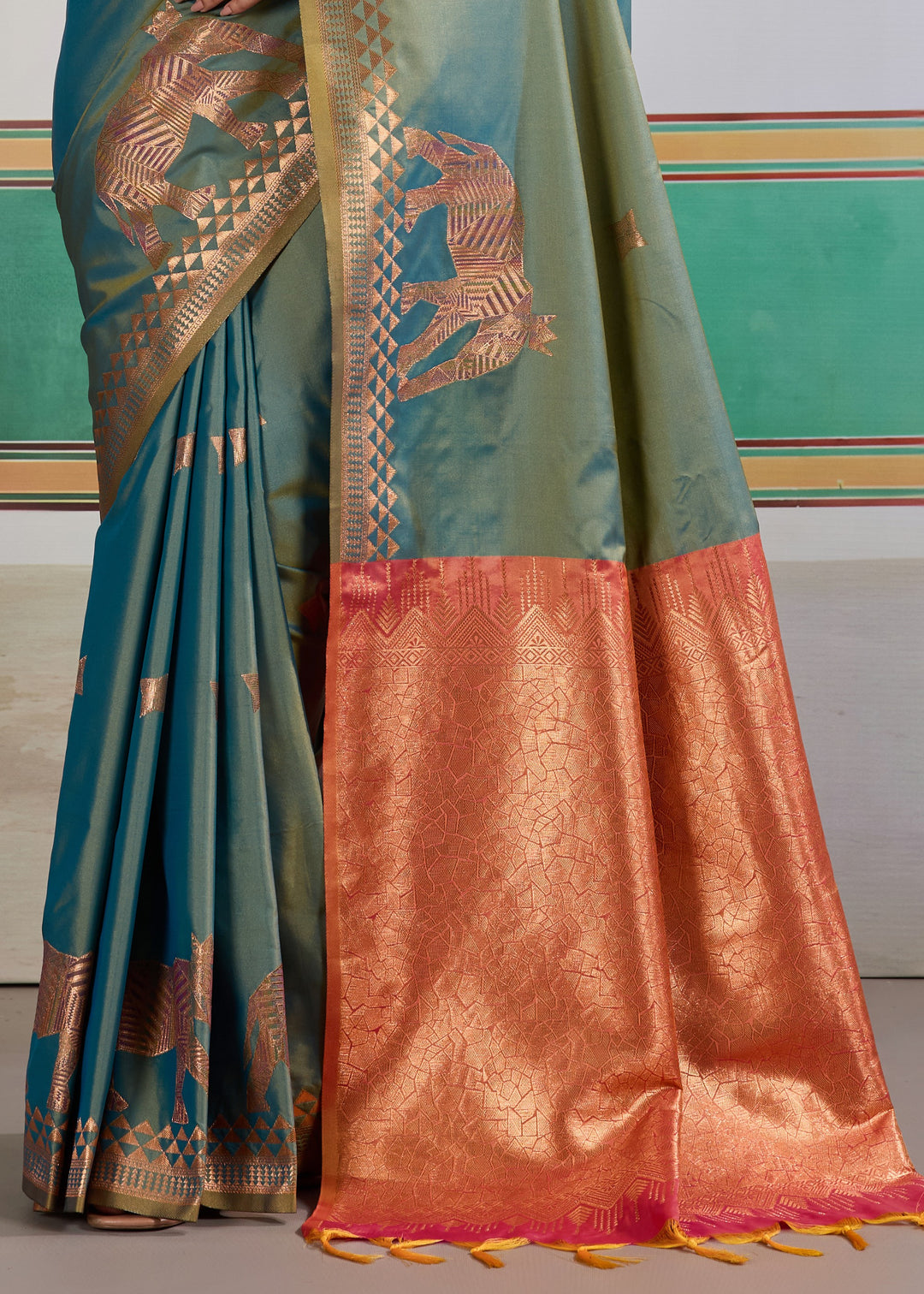 Teal blue Pure Silk Saree