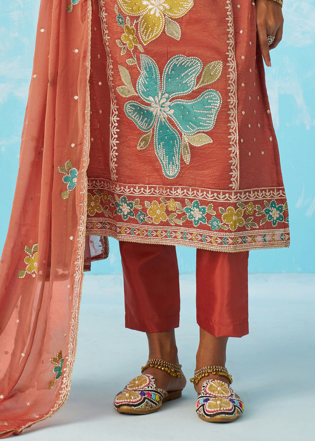 Burnt Coral Salwar Suit With Dupatta