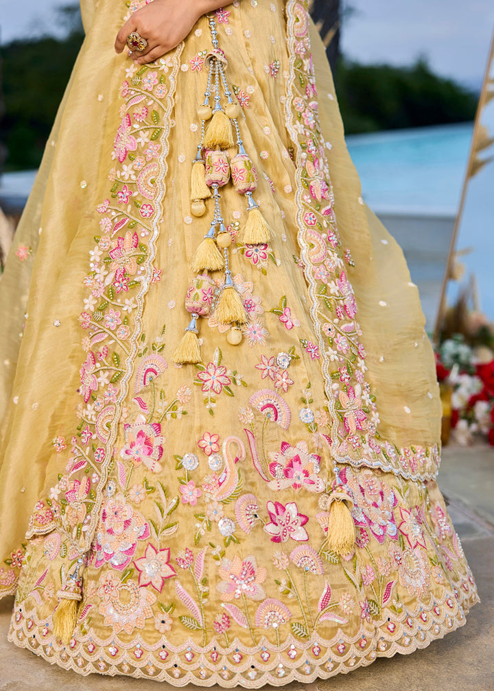 Yellow Organza Lehenga Choli with Beads & Sequince Embroidered