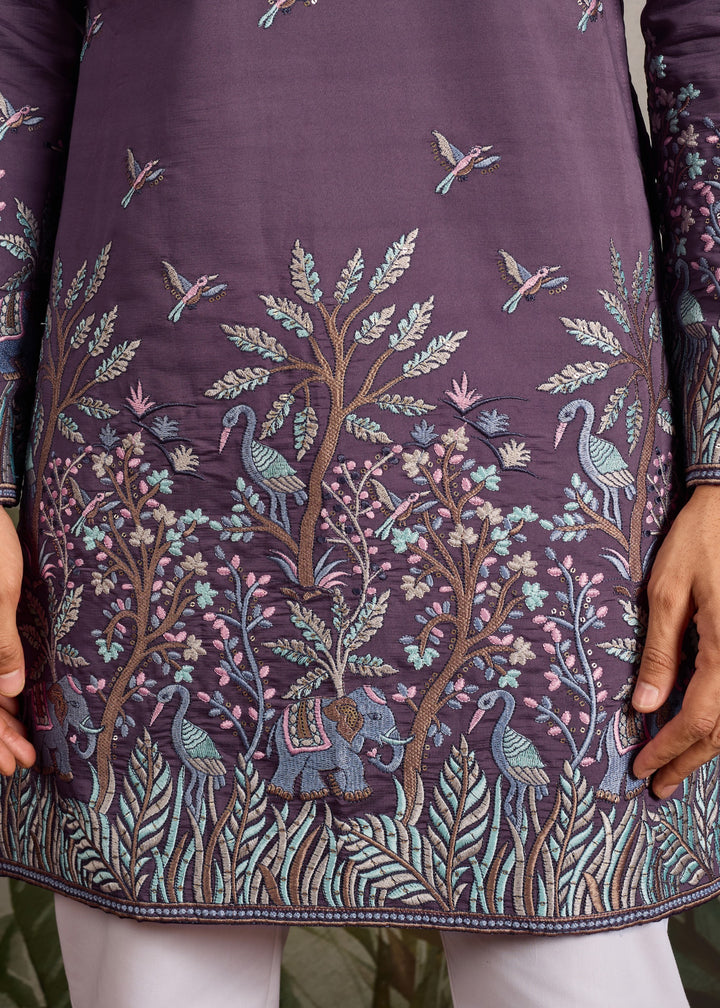 Dusty Plum Mens Silk Kurta with Pant