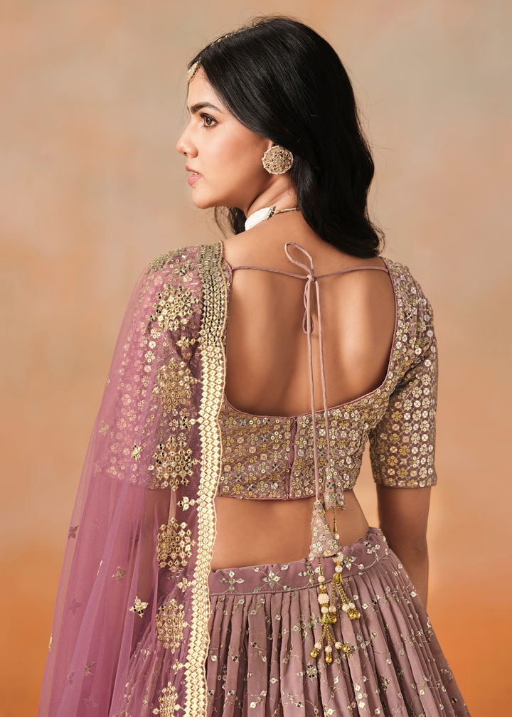 Maroon Sequins Zari Embroidered Work Georgette Lehenga