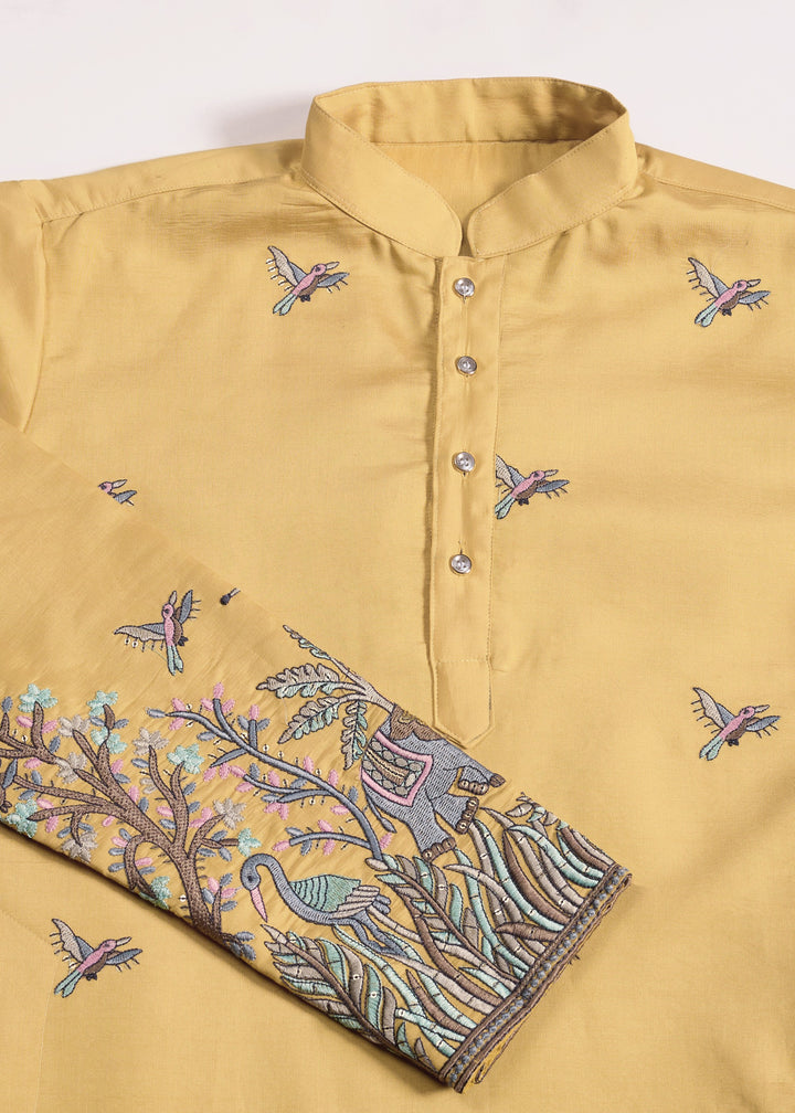 Mustard Yellow Mens Silk Kurta with Pant