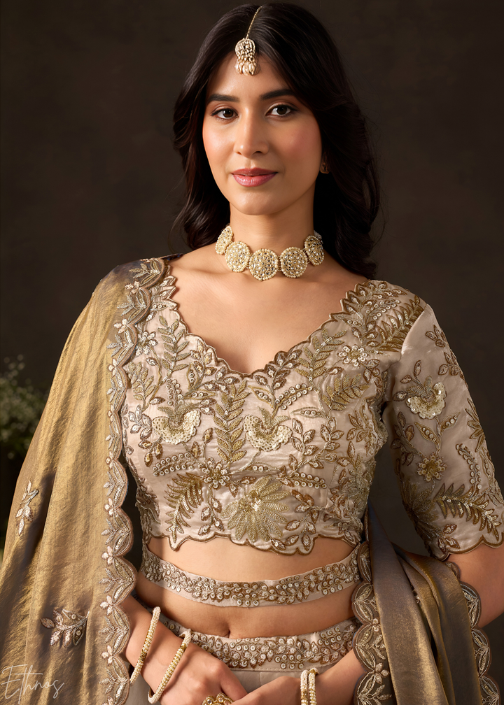 Bronze Gilded Meadow Silk Lehenga Choli