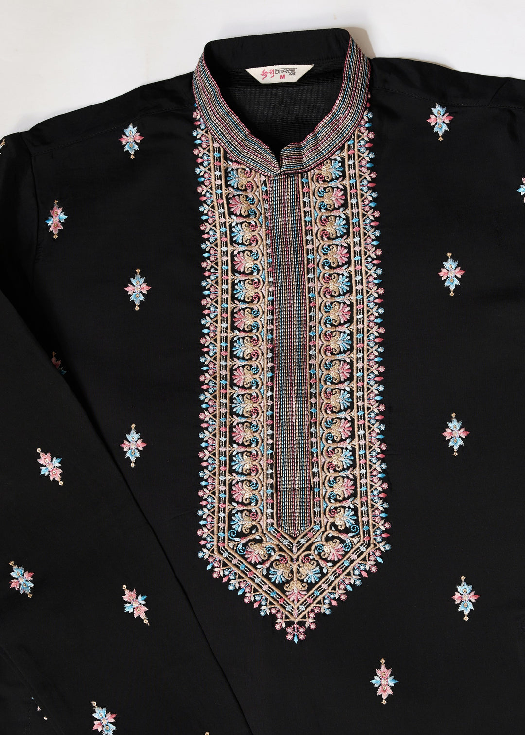 Jet Black Mens Wear Koti Style with Silk Kurta and Pajama