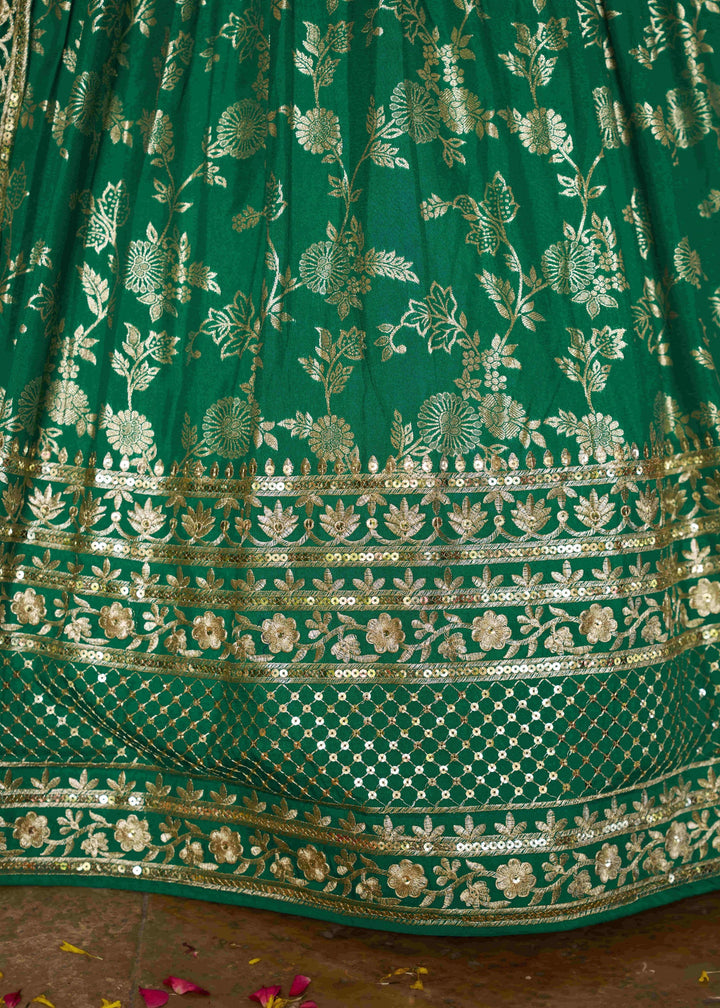 Rama Green Sequins and Zari Embroidery Work Silk Lehenga