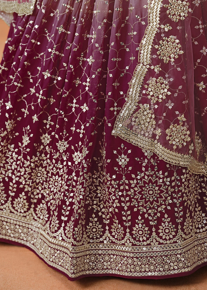 Maroon Sequins Zari Embroidered Work Georgette Lehenga