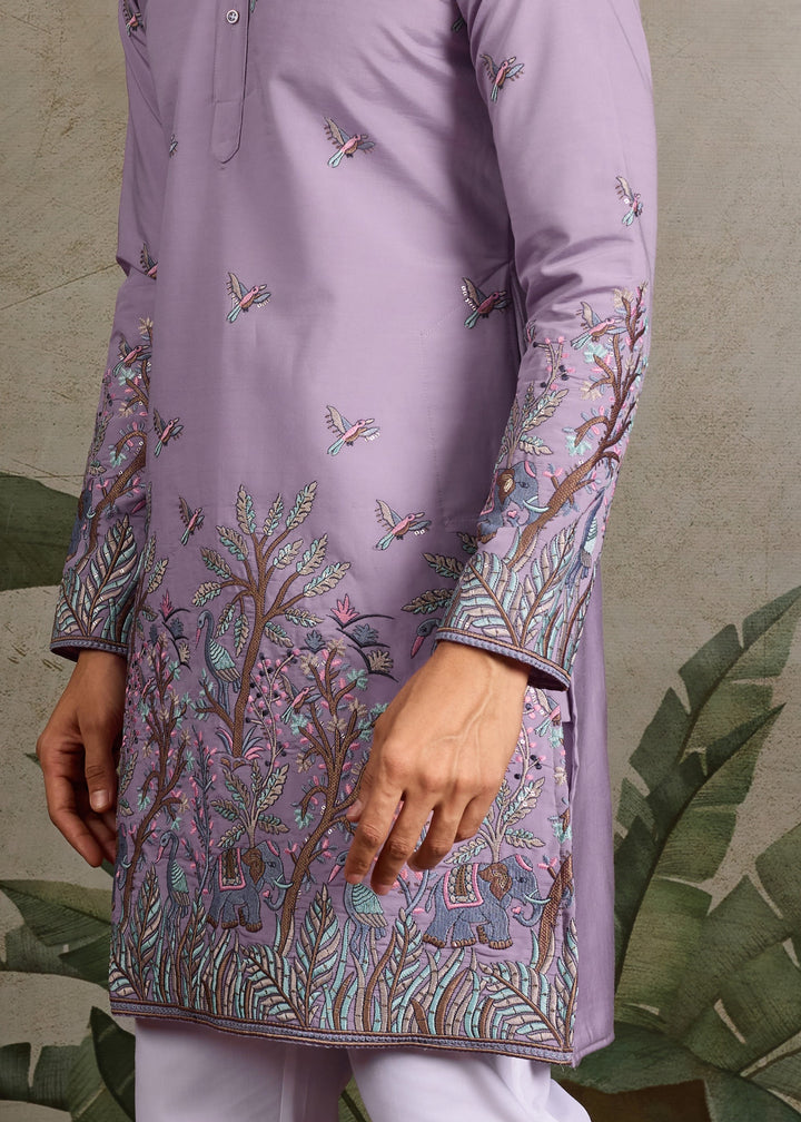 Soft Lavender Mens Silk Kurta with Pant