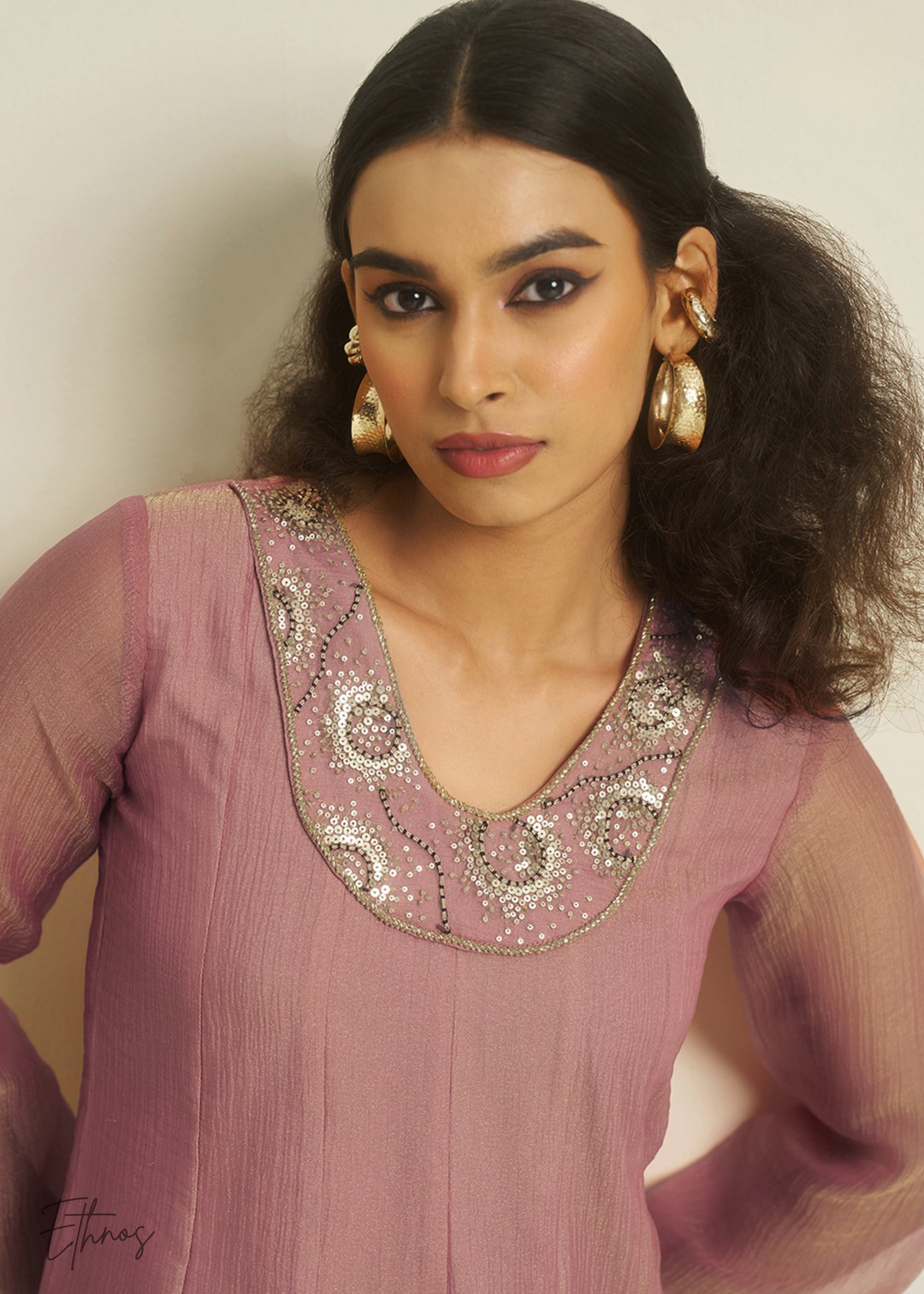 Pink Tissue Handwork Kurta With Pant