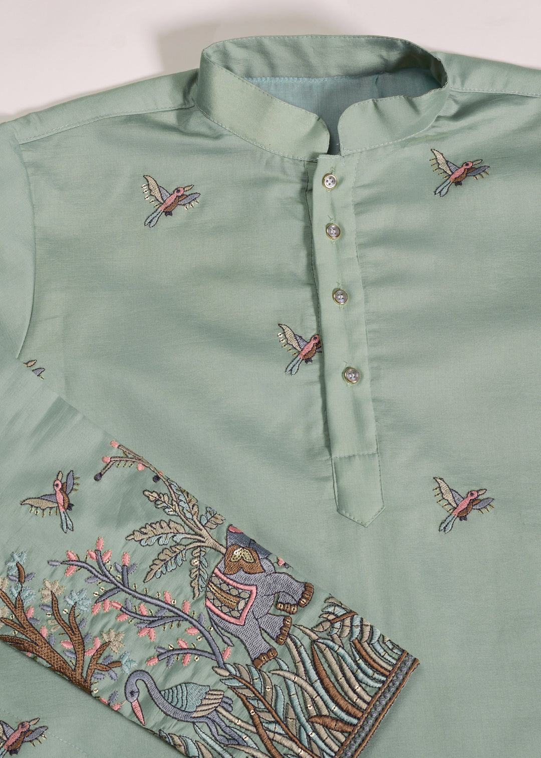 Sage Green Mens Silk Kurta with Pant