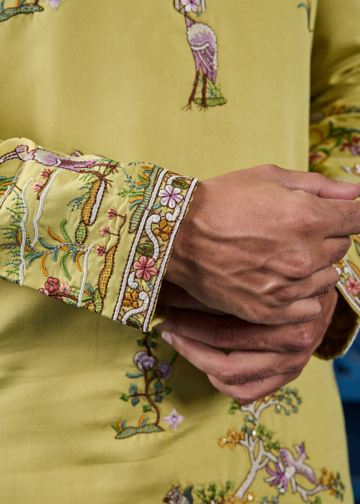 Chartreuse Yellow Mens Wear Kurta with Pant