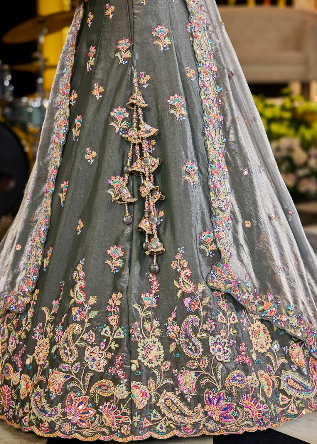 Green Tissue Lehenga Choli with Sequinned Embroidered