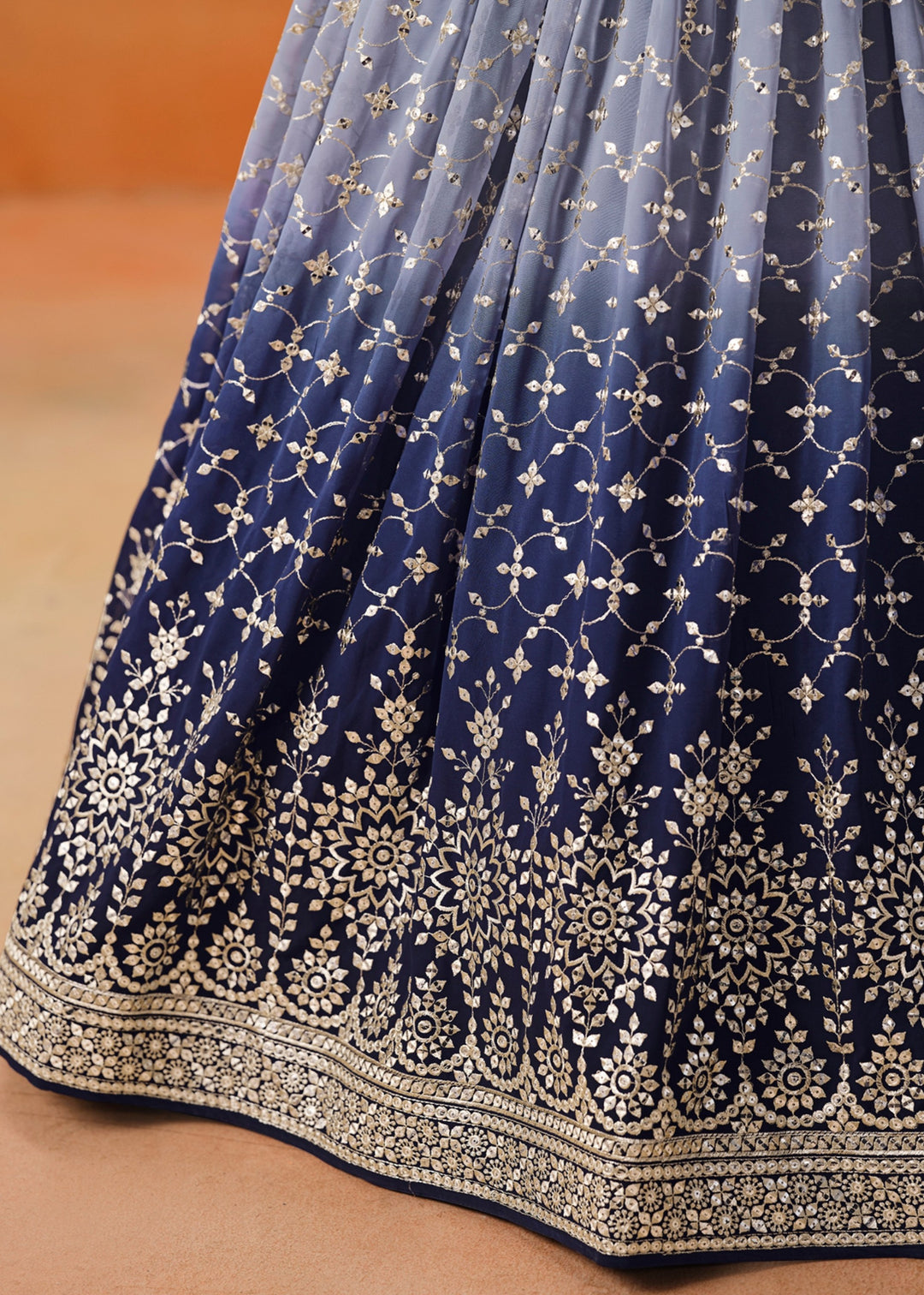 Navy Blue Sequins Zari Embroidered Work Georgette Lehenga