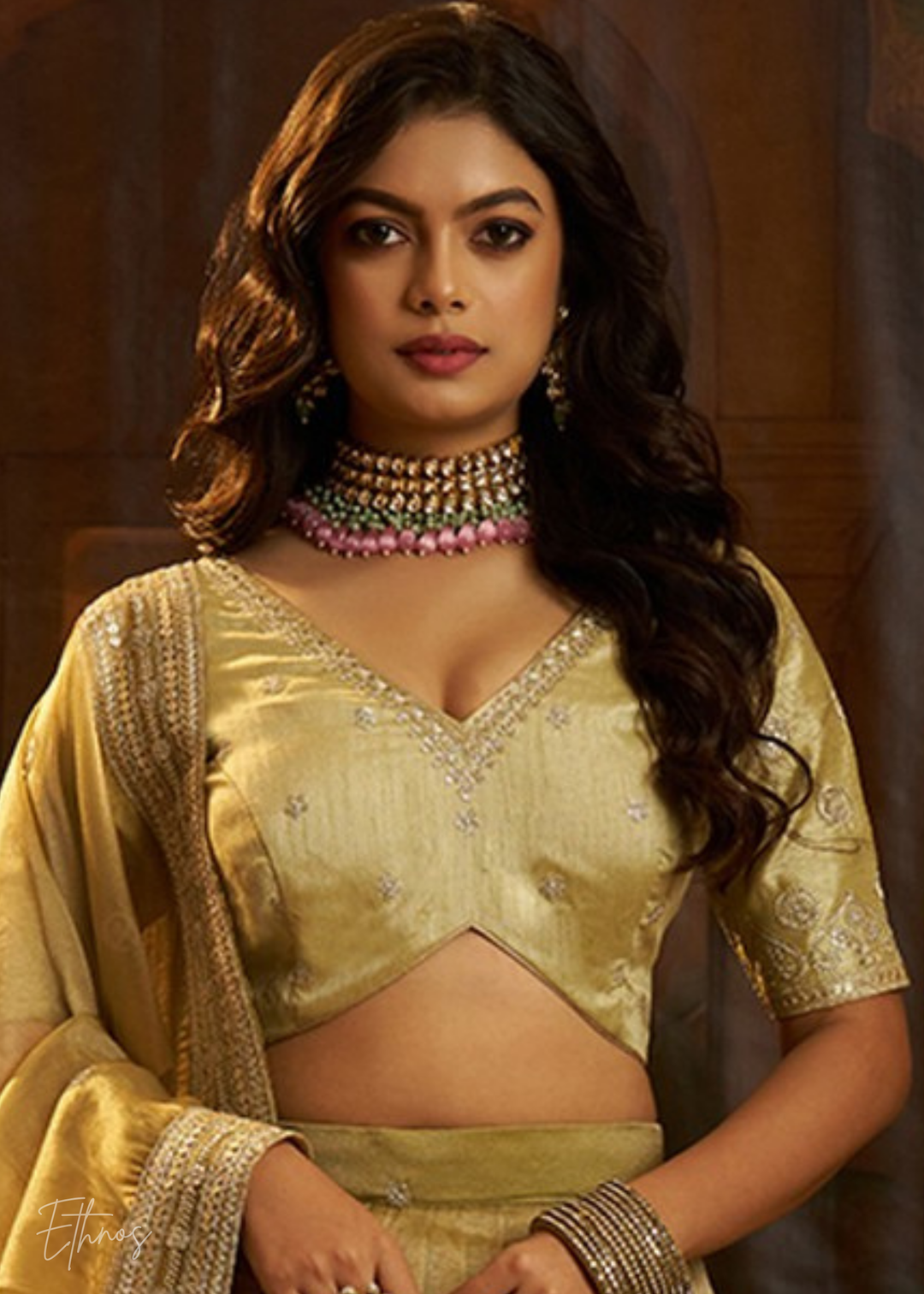 Olive Crepe Art Silk Lehenga