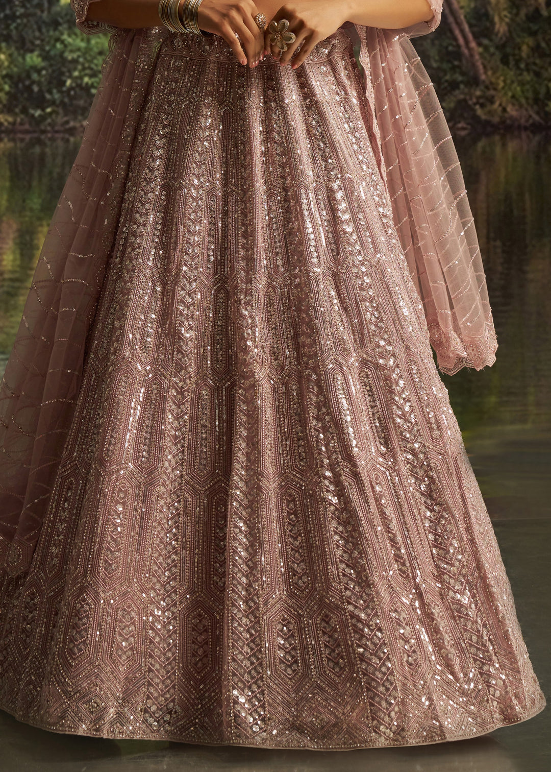 Soft Blush Pink Soft Net Lehenga With Embroidery