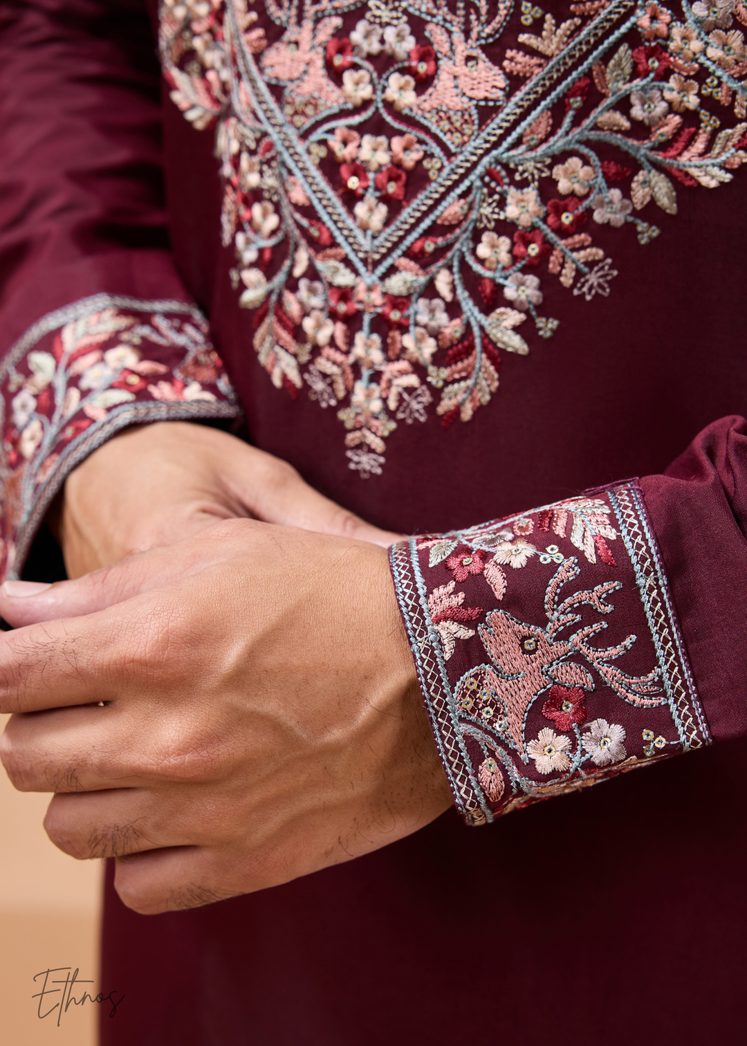 Maroon Mens Wear Silk Kurta With Pant And Dupatta