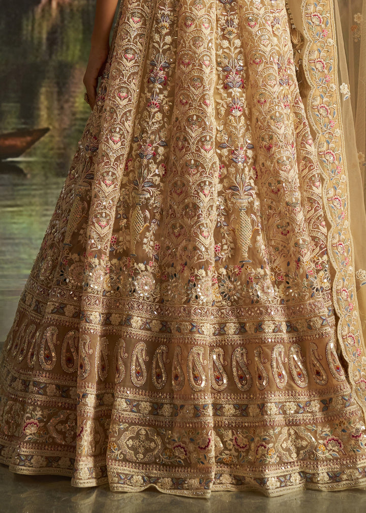 Cream Soft Net Lehenga With Multicolor Embroidery